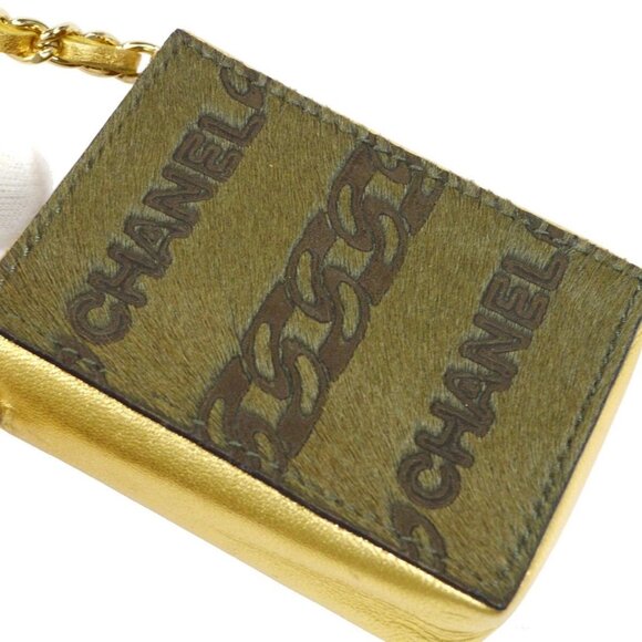 CHANEL CC Mini Chain Shoulder Pochette Khaki Gold Fur Leather - Picture 4 of 10